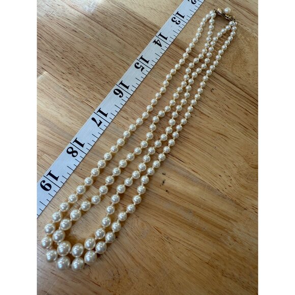 Vintage JKA Köhle Double Strand Faux Pearl Necklace 17" Gold Plated 925 Stamped - Picture 15 of 16